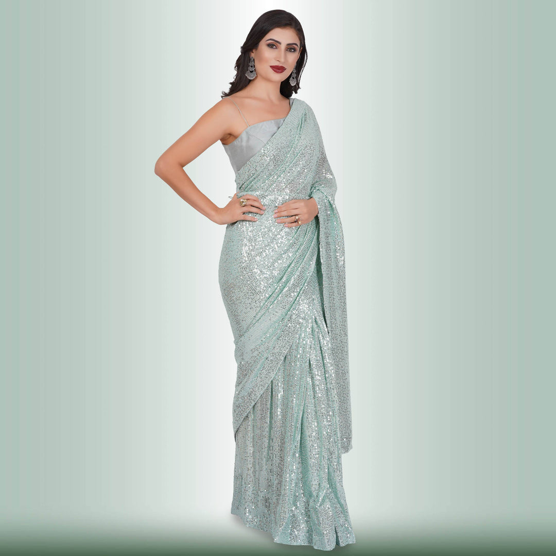 1 Minute Sequin Saree - Powder Ash