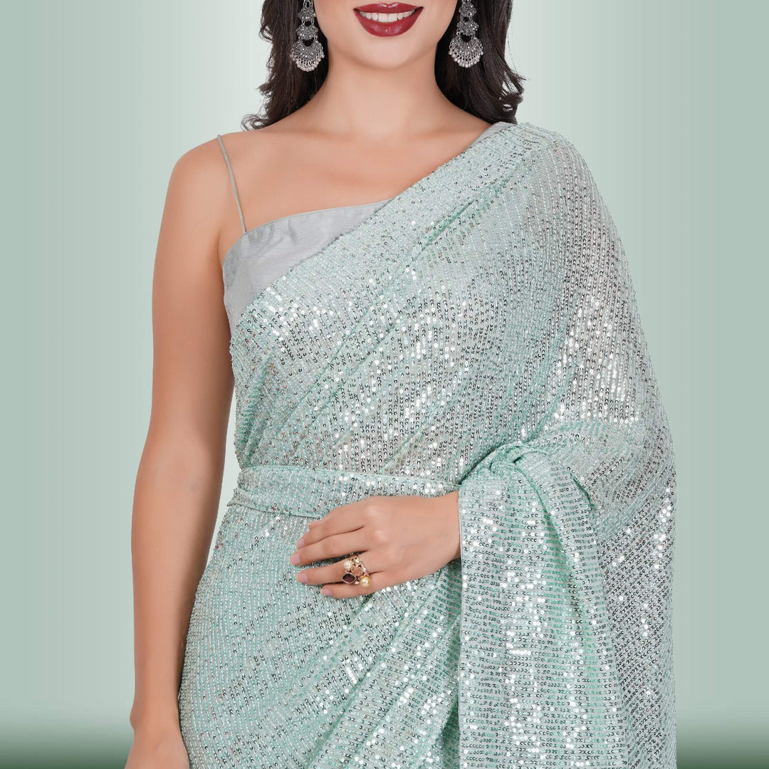 1 Minute Sequin Saree - Powder Ash