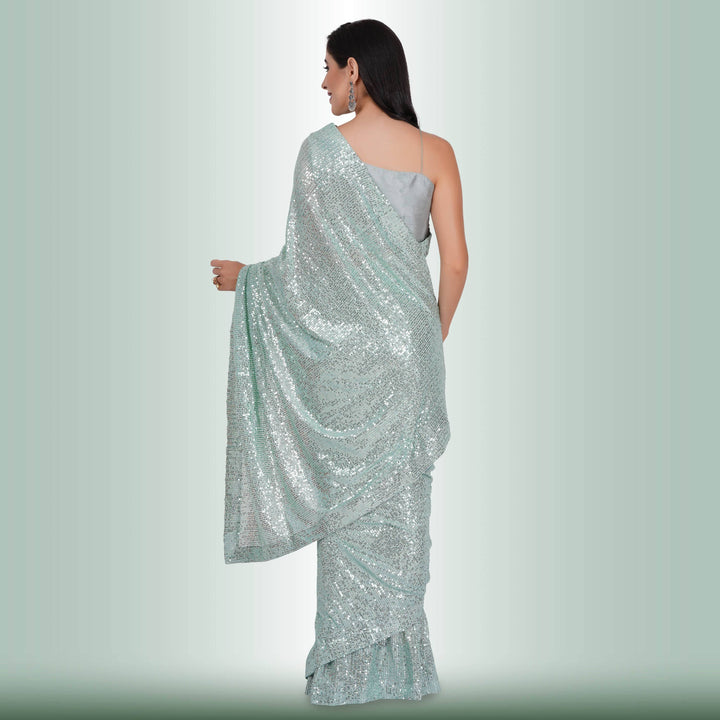 1 Minute Sequin Saree - Powder Ash