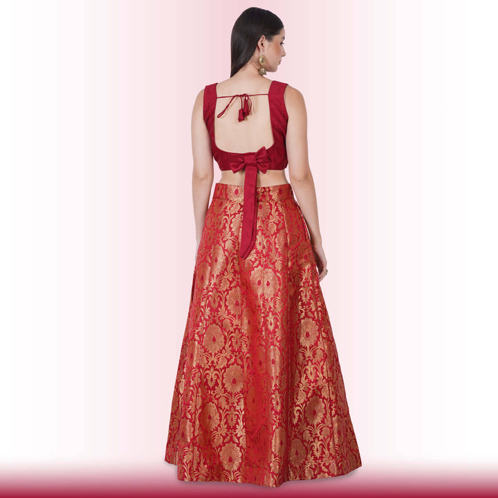 Brocade Lehenga for Wedding Guests - Maroon