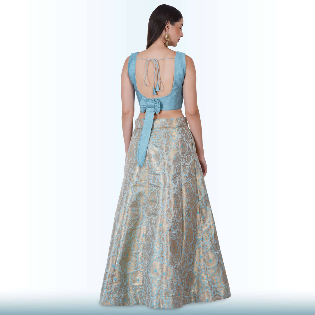Brocade Lehenga for Wedding Guests - Blue - Chiro's By Jigyasa