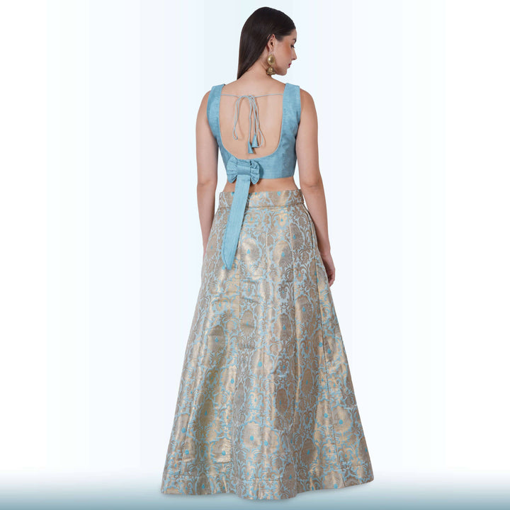 Brocade Lehenga for Wedding Guests - Blue - Chiro's By Jigyasa