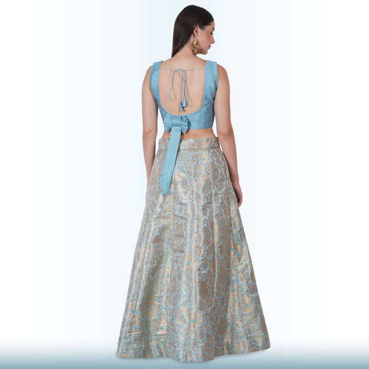 Brocade Lehenga for Wedding Guests - Blue