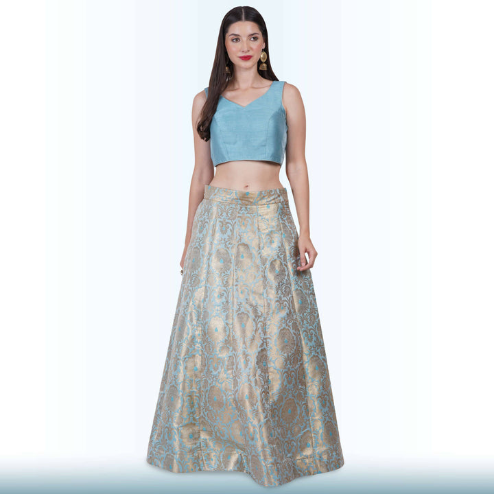 Brocade Lehenga for Wedding Guests - Blue - Chiro's By Jigyasa