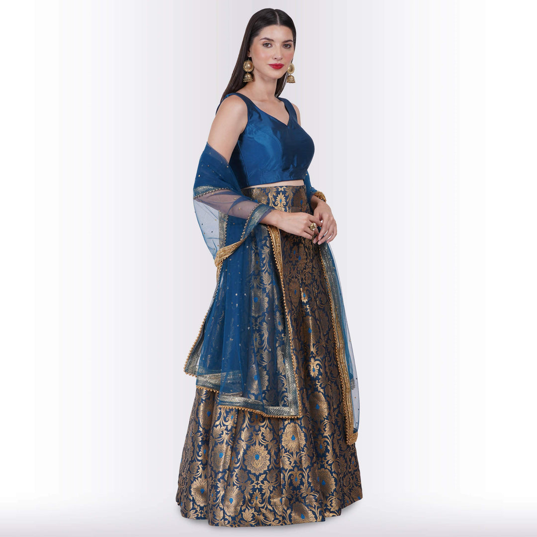 Teal Color Brocade Lehenga