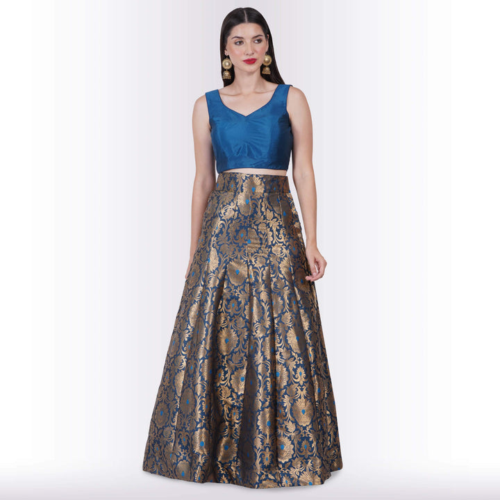 Teal Color Brocade Lehenga