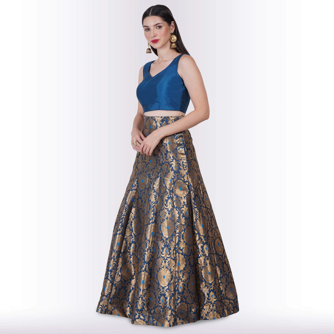 Teal Color Brocade Lehenga