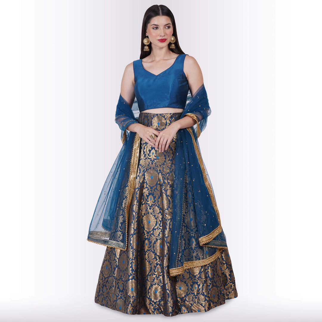 Teal Color Brocade Lehenga