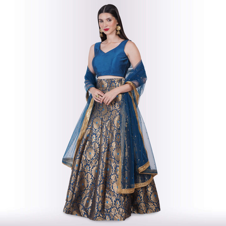 Teal Color Brocade Lehenga