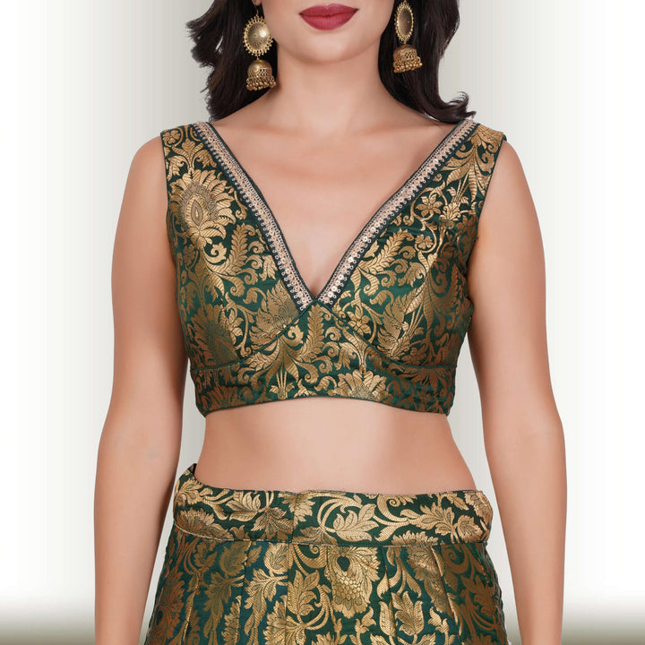 Brocade Party Lehenga - Green - Chiro's By Jigyasa