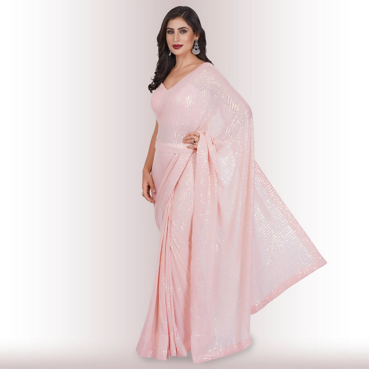 Ready Made Sequin Saree - Blush