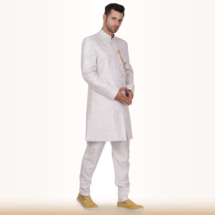 Self Design Sherwani with Gold Embroidery