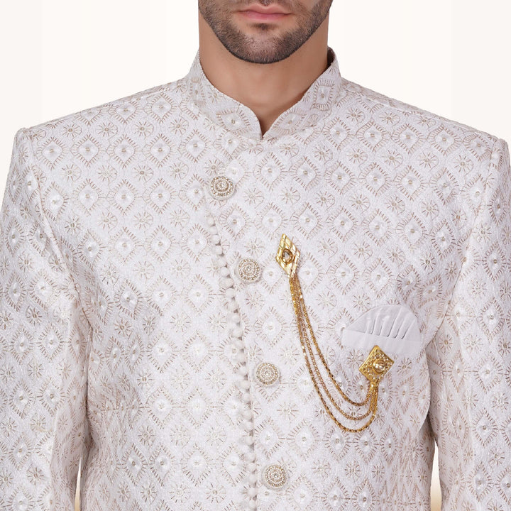 Self Design Sherwani with Gold Embroidery