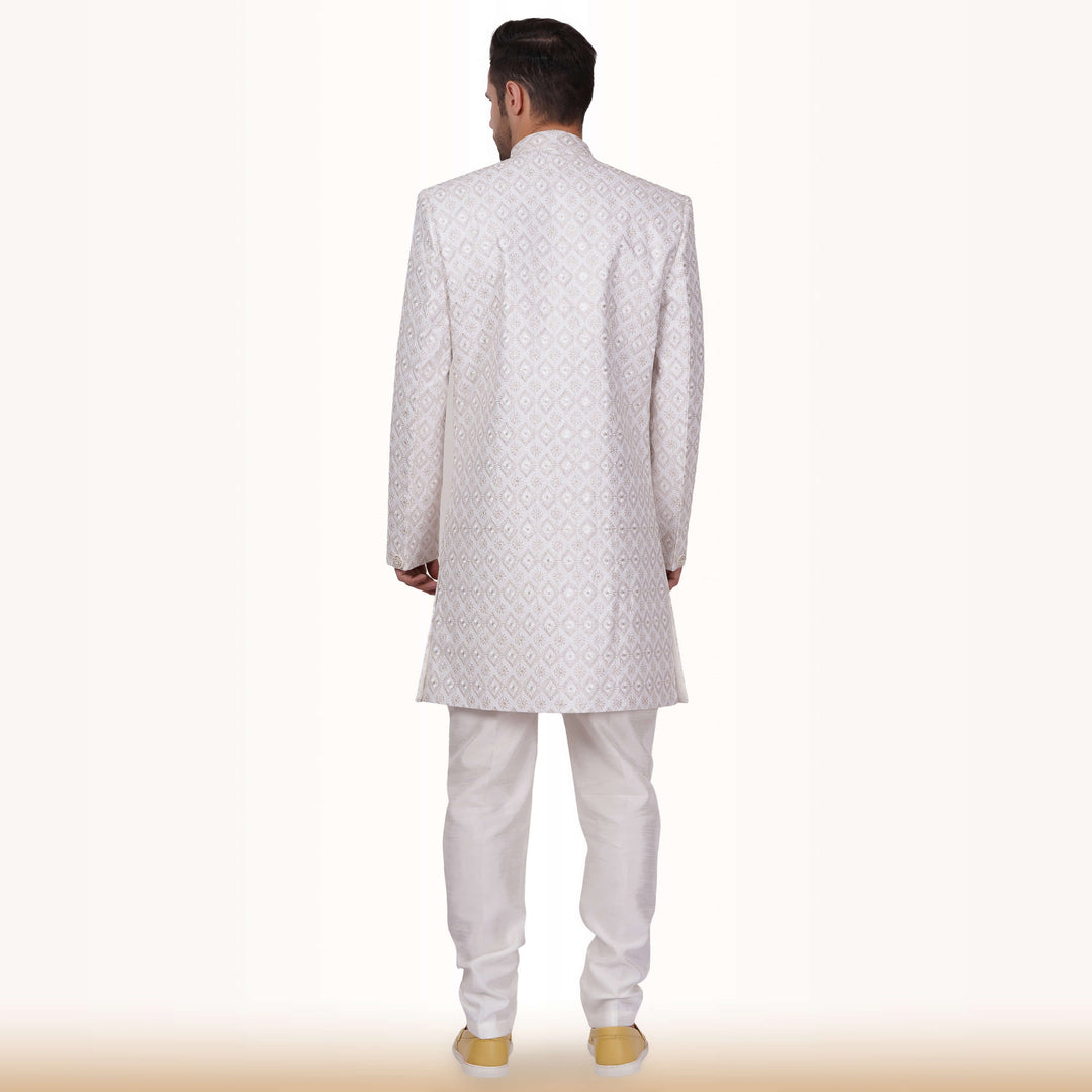 Self Design Sherwani with Gold Embroidery