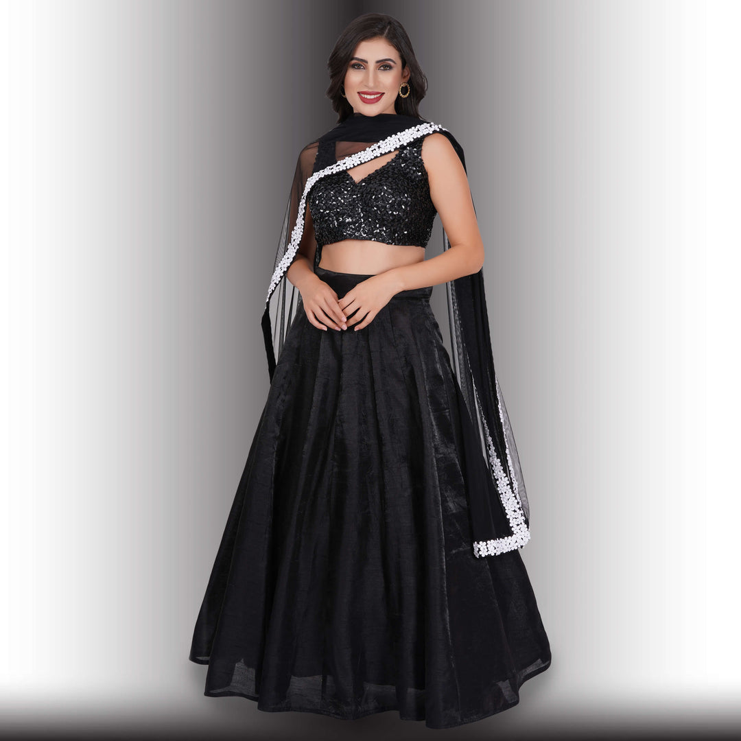 Party Wear Black and White lehenga Media 1 of 7