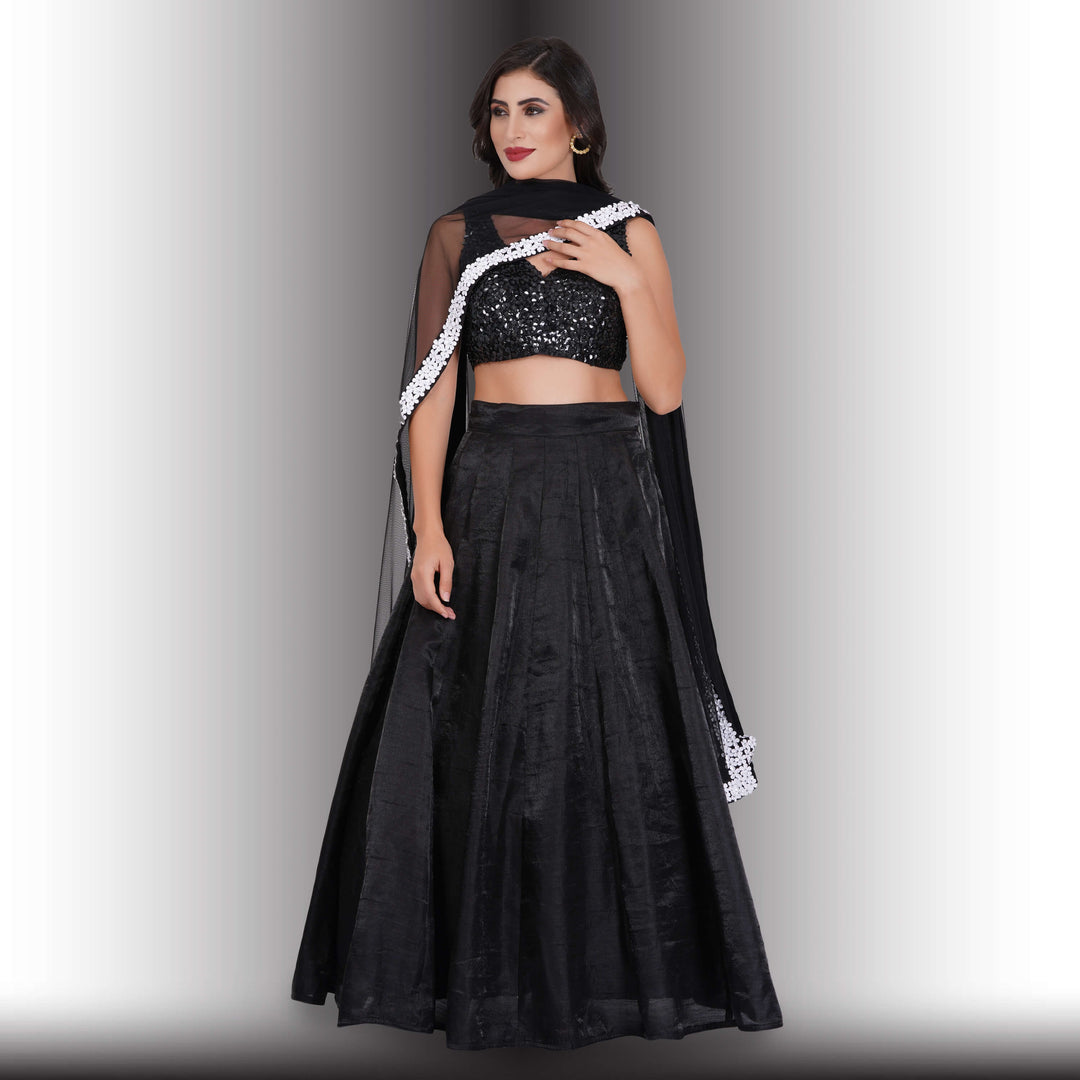 Party Wear Black and White lehenga Media 1 of 7