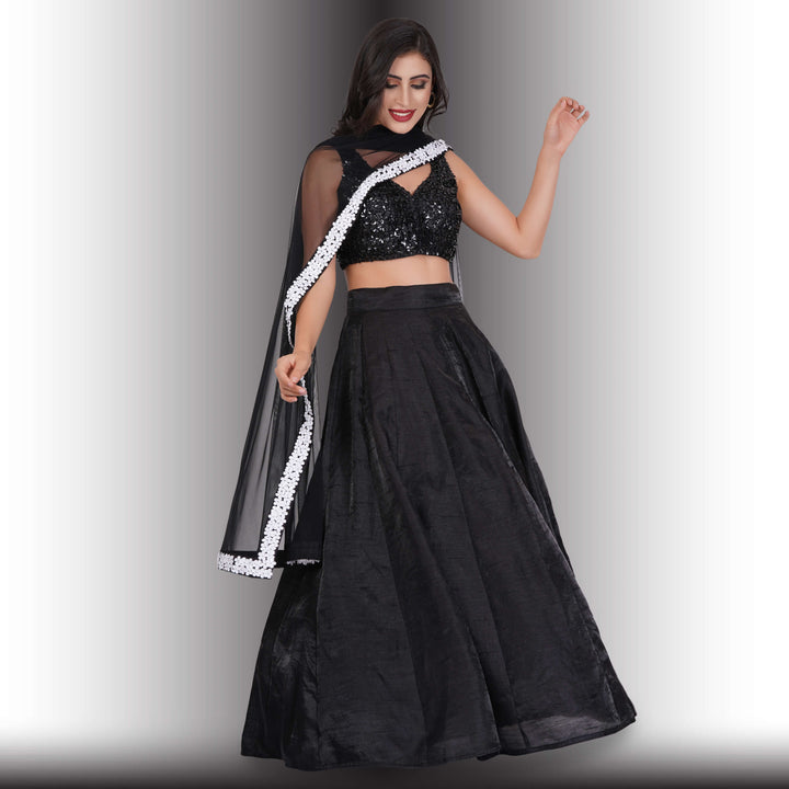 Party Wear Black and White lehenga Media 1 of 7