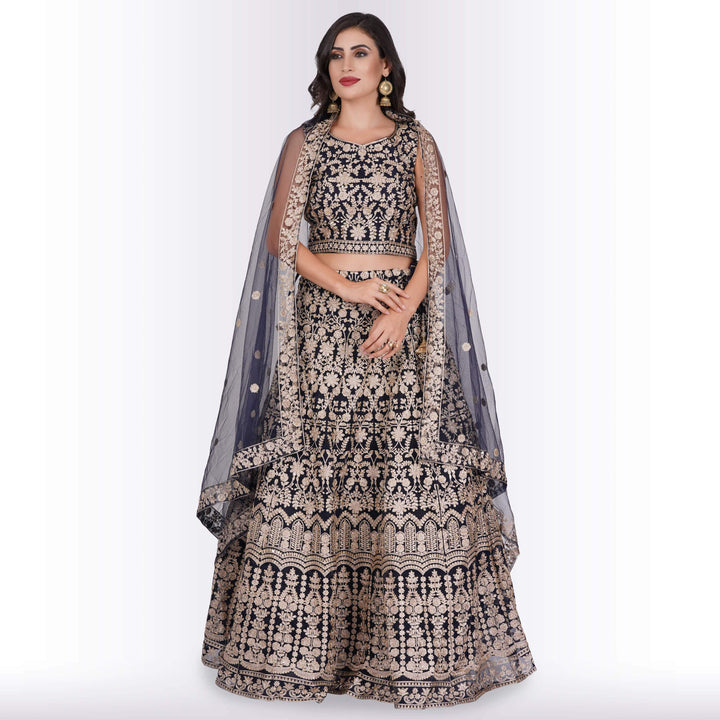 Heavy Embroidery Georgette Lehenga - Blue