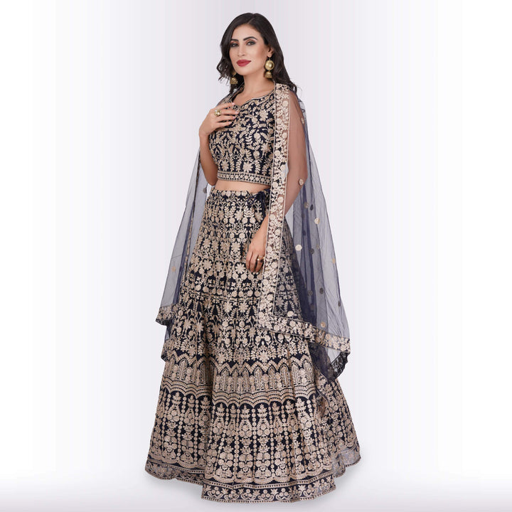 Heavy Embroidery Georgette Lehenga - Blue