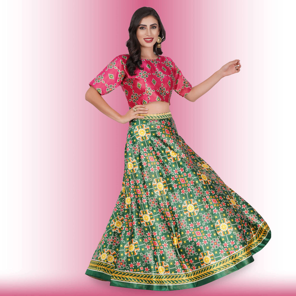 Silk Chania Choli with Ikkat print