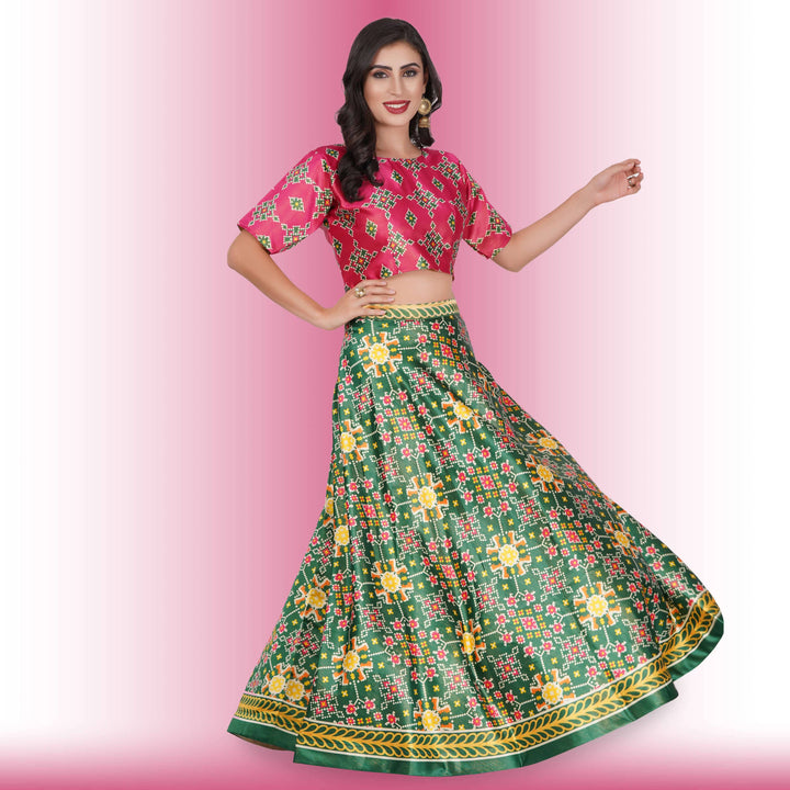 Silk Chania Choli with Ikkat print