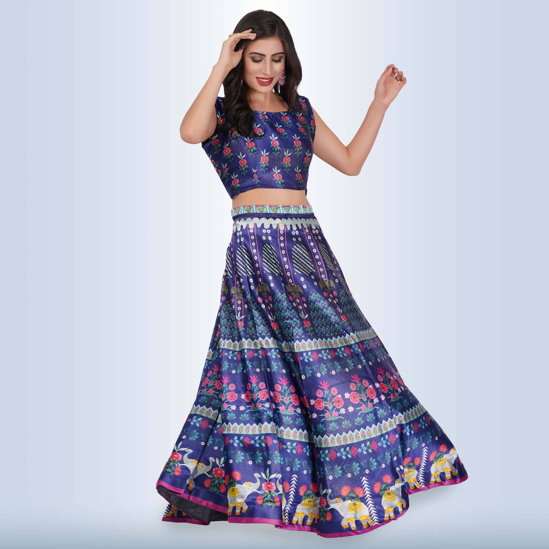 Silk Chania Choli with Ikkat print