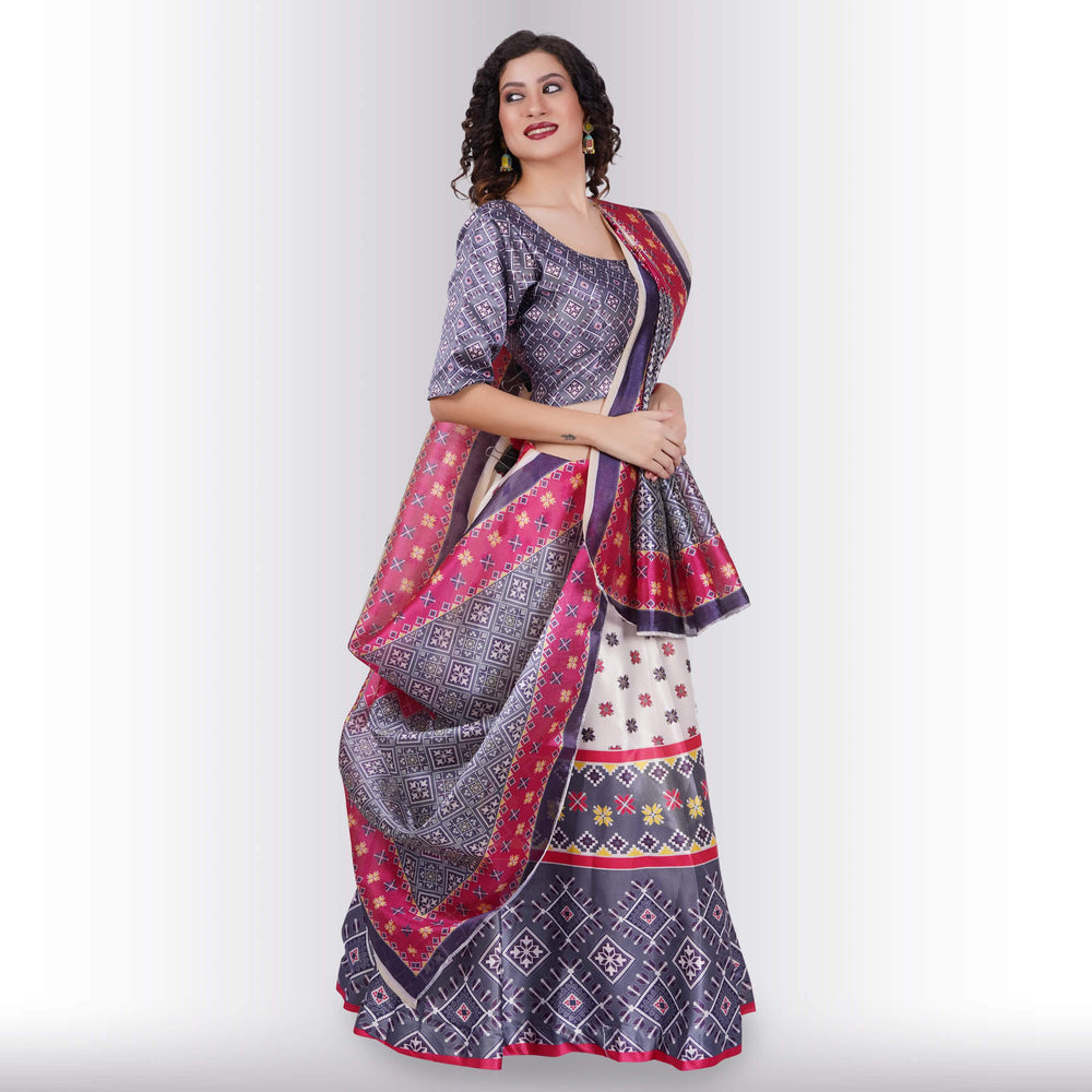 Silk Chania Choli in Combination Prints