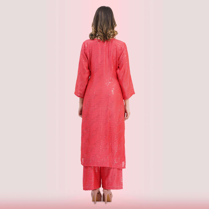 Coral Salwar Suit & Vibrant Print Dupatta from Chiro's By Jigyasa