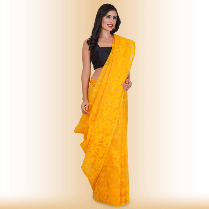 Handmade Jamdani Cotton Sarees - yellow