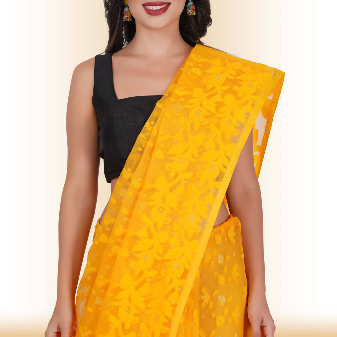 Handmade Jamdani Cotton Sarees - yellow