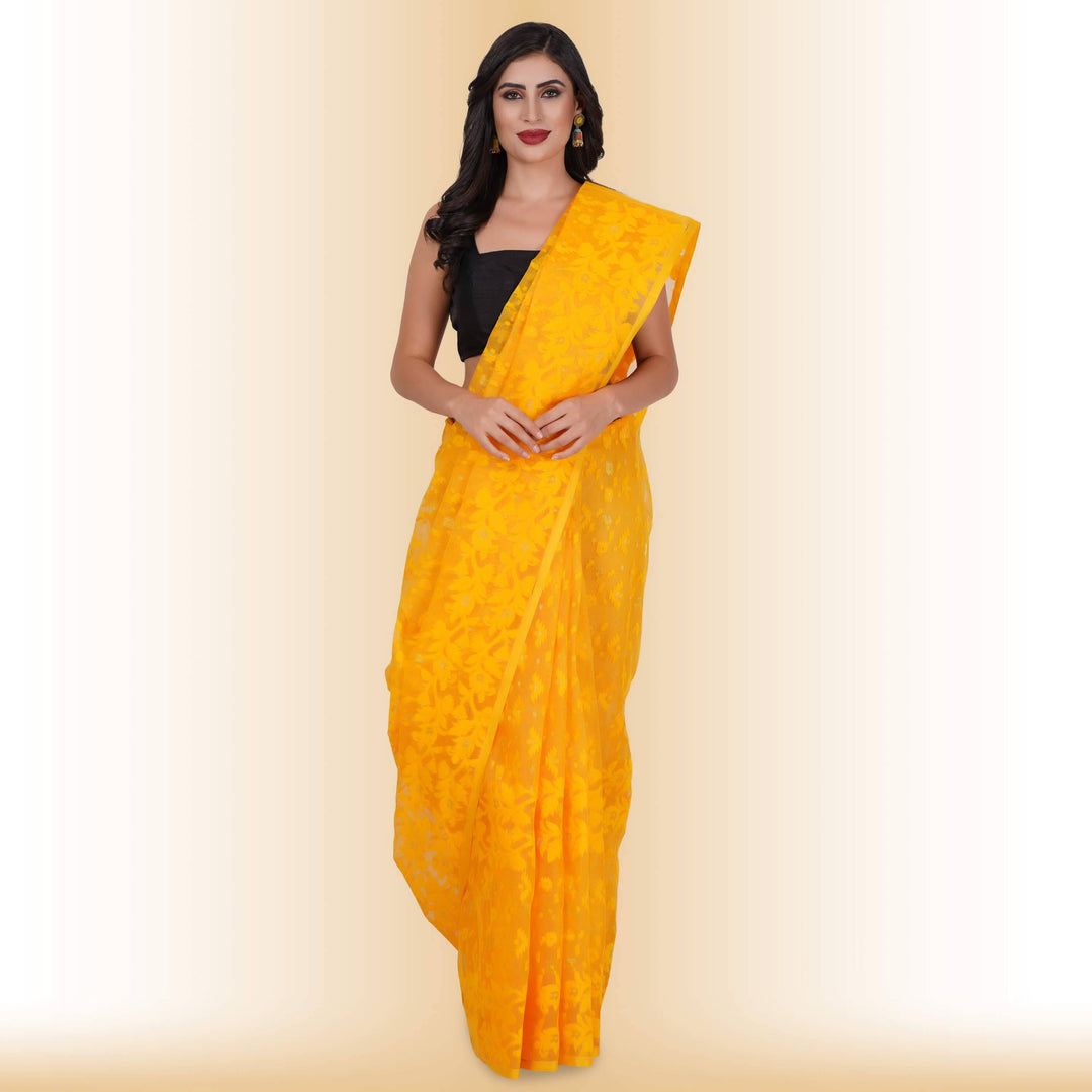 Handmade Jamdani Cotton Sarees - yellow