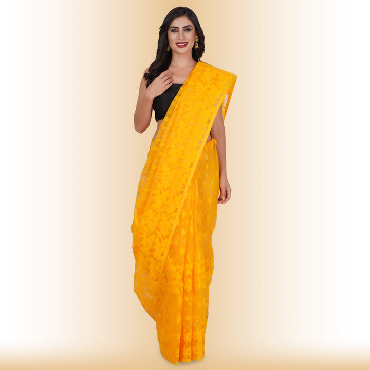 Handmade Jamdani Cotton Sarees - yellow