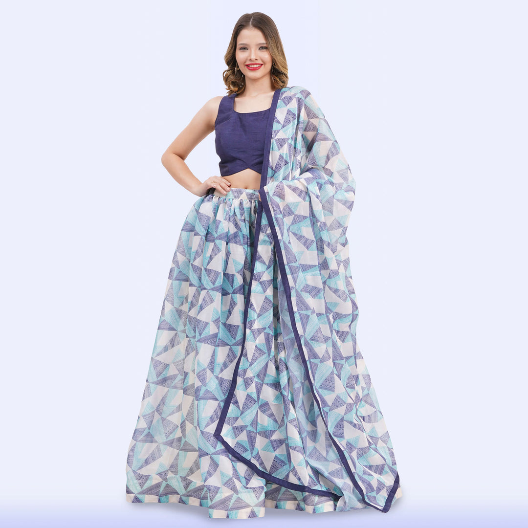 Custom-Designed Chic Geometric Print Lehenga Choli Set