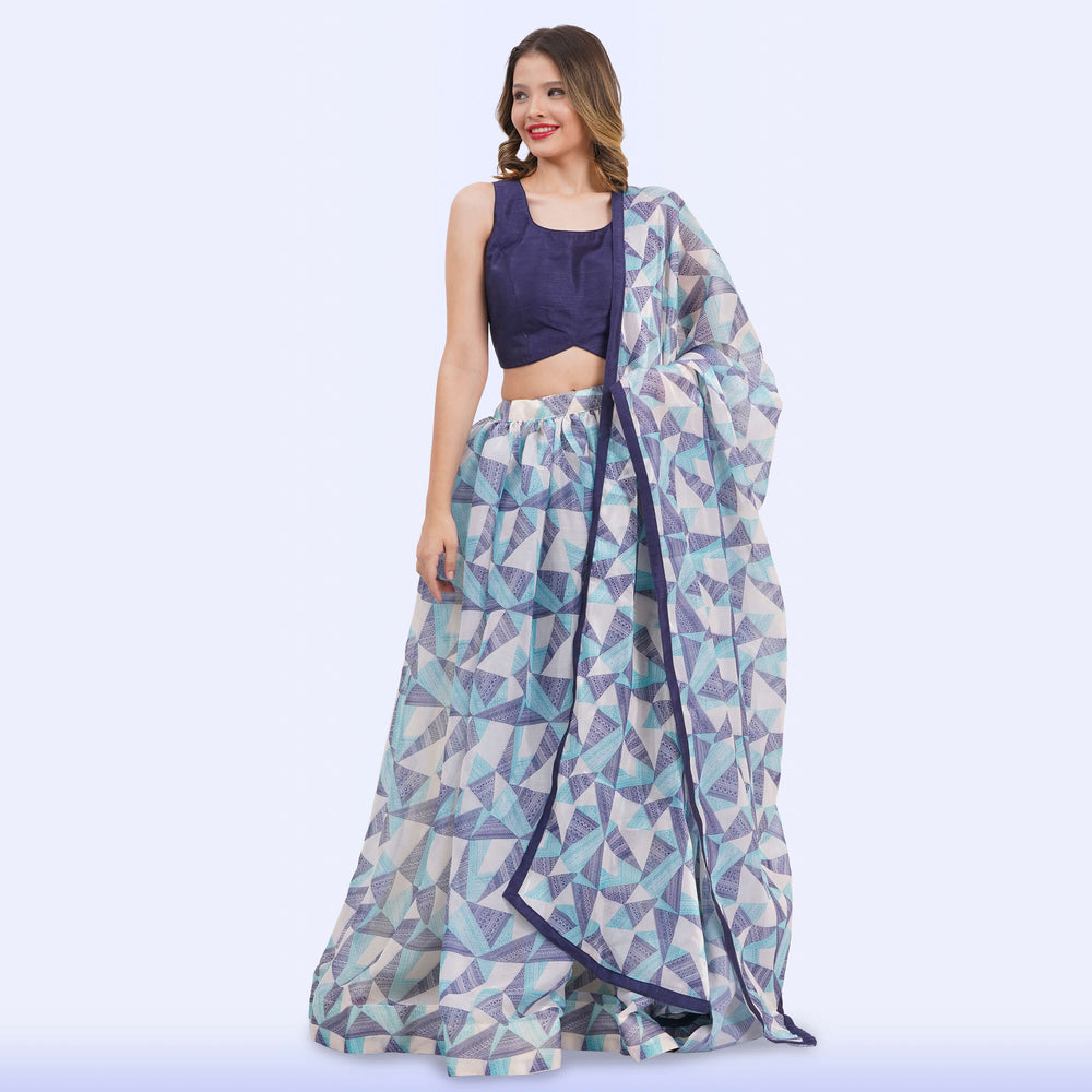 Custom-Designed Chic Geometric Print Lehenga Choli Set