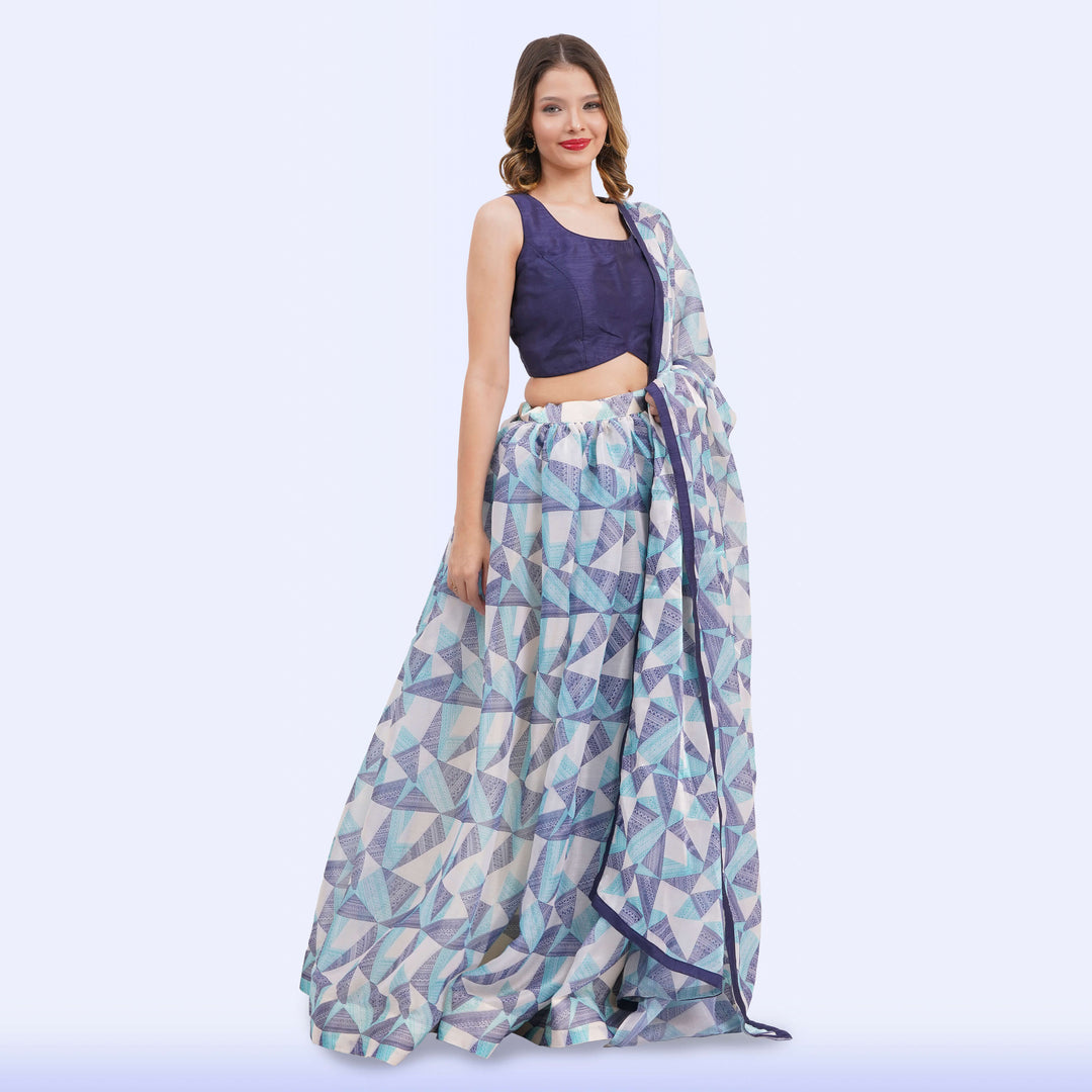 Custom-Designed Chic Geometric Print Lehenga Choli Set