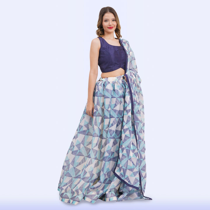 Custom-Designed Chic Geometric Print Lehenga Choli Set