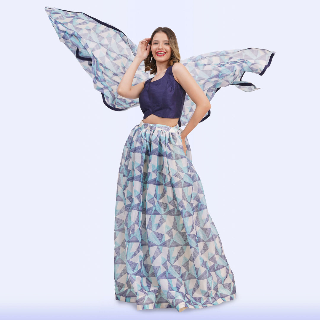 Custom-Designed Chic Geometric Print Lehenga Choli Set