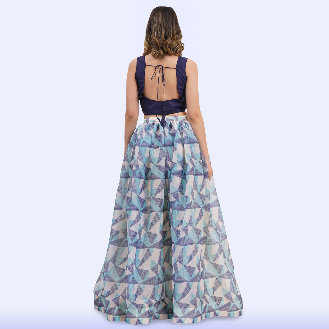 Custom-Designed Chic Geometric Print Lehenga Choli Set