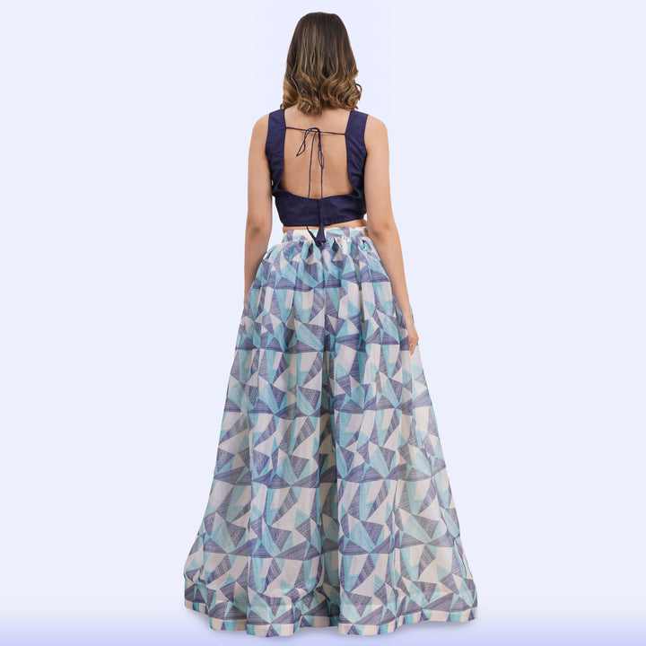 Custom-Designed Chic Geometric Print Lehenga Choli Set