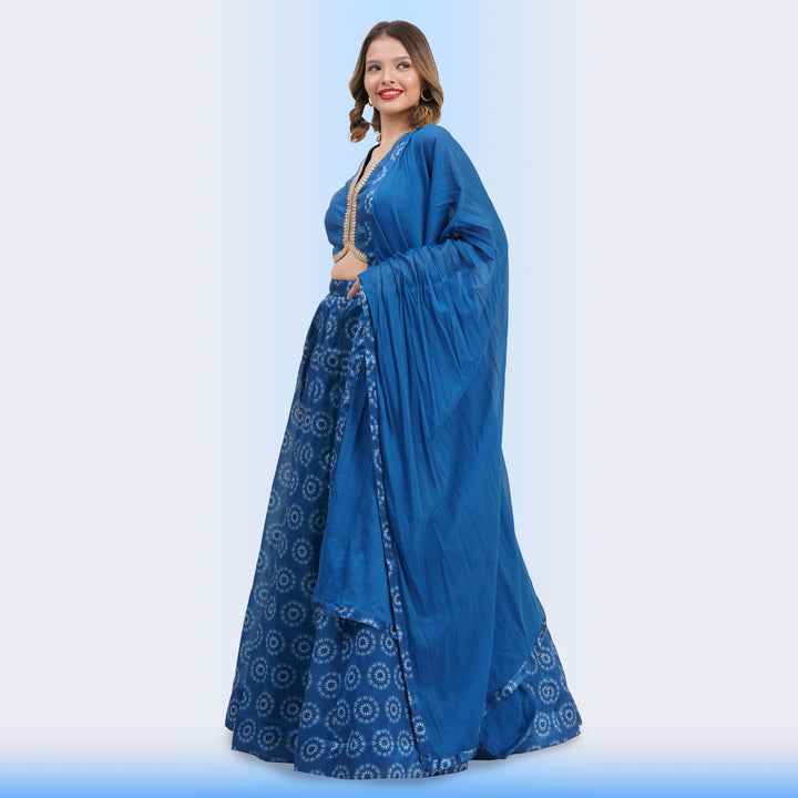 Sapphire Blue Medallion Print Lehenga Choli Set - Chiro's By Jigyasa