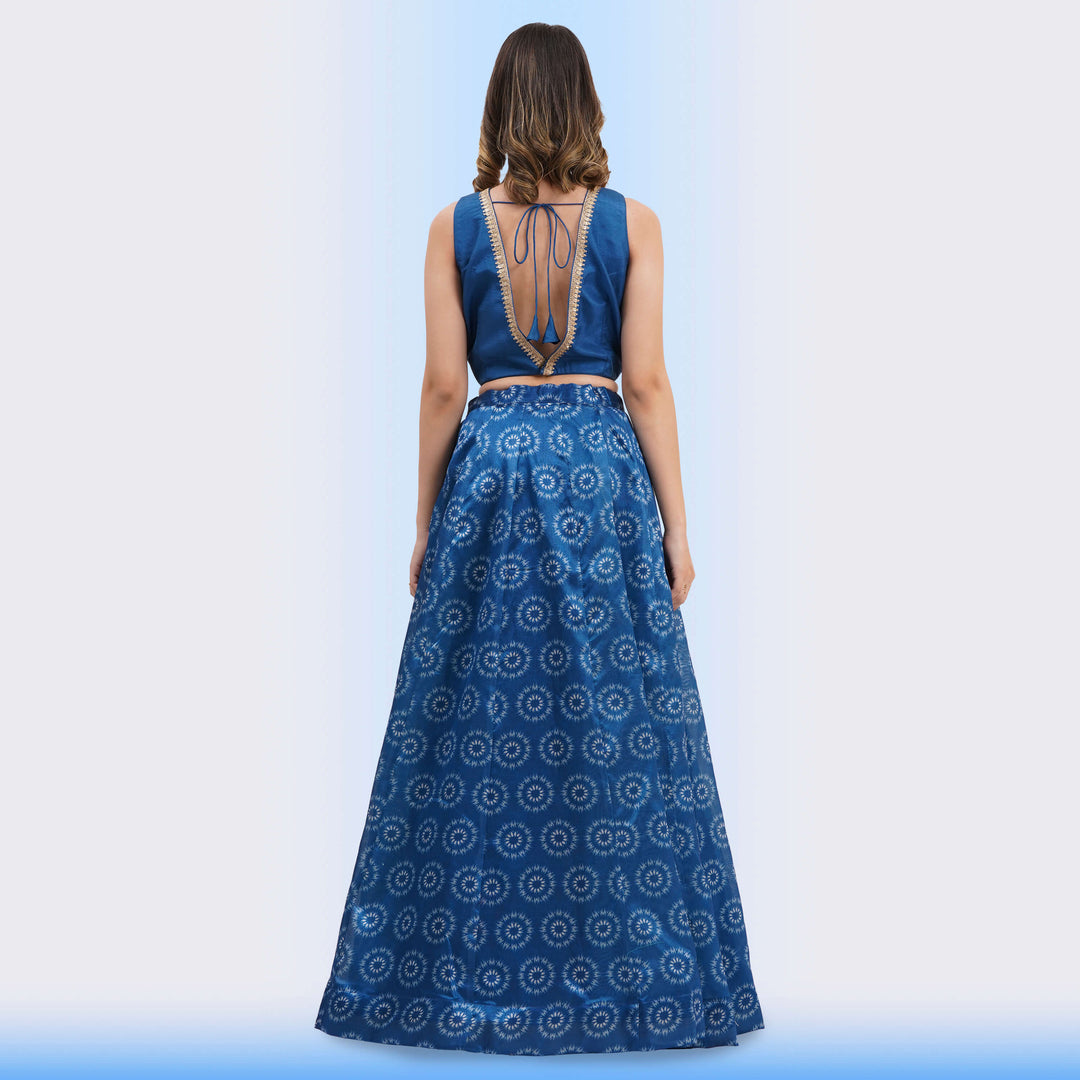Sapphire Blue Medallion Print Lehenga Choli Set