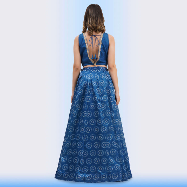 Sapphire Blue Medallion Print Lehenga Choli Set
