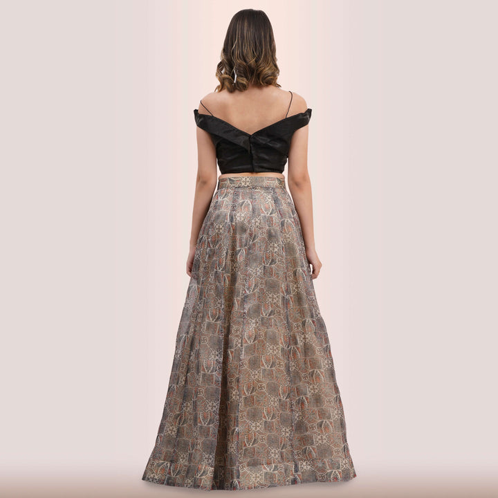 Contemporary Charcoal & Muted Print Lehenga Choli Set