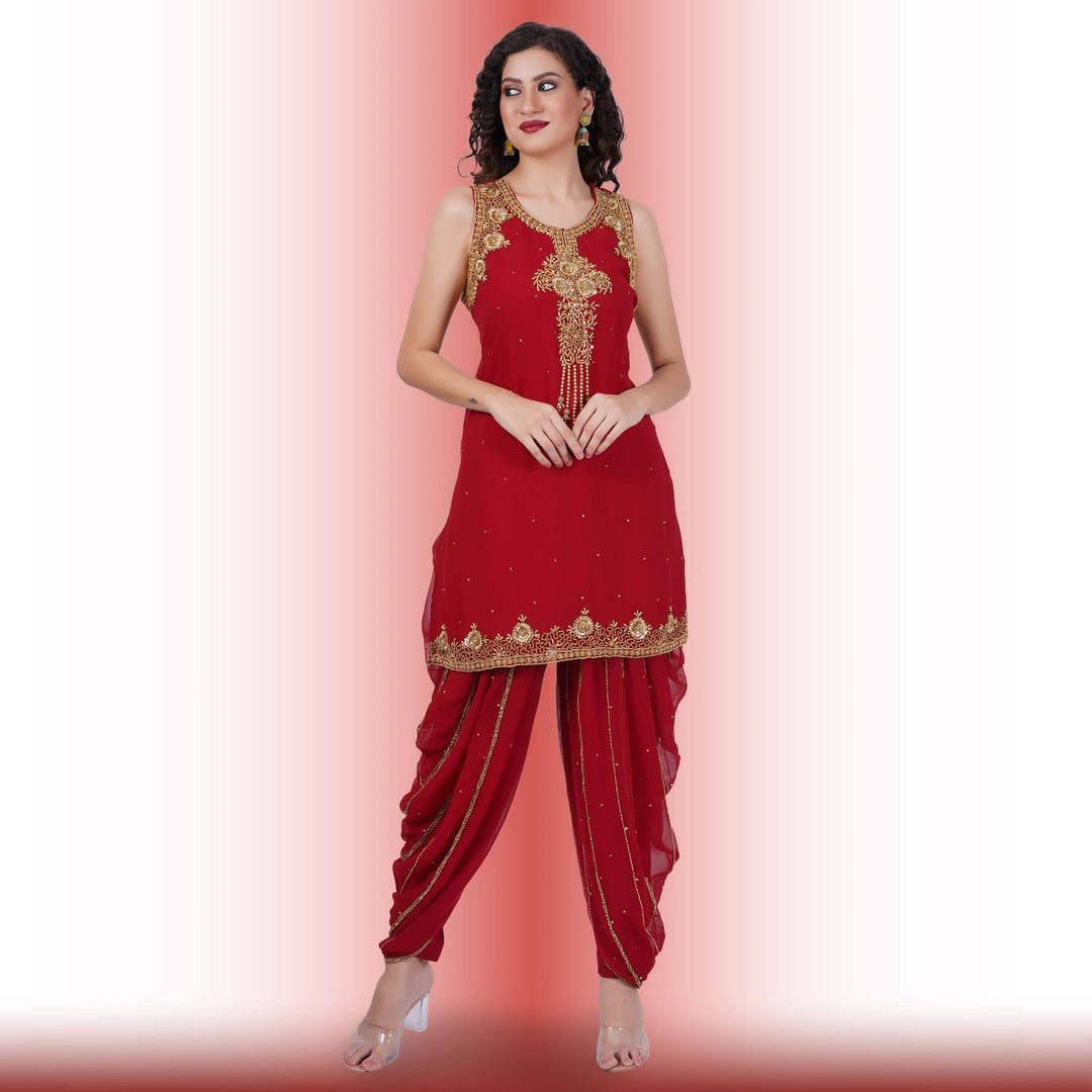red patiala dress Andaaz Fashion Women's Deep Red Art Silk Embroidered Patiala Suit