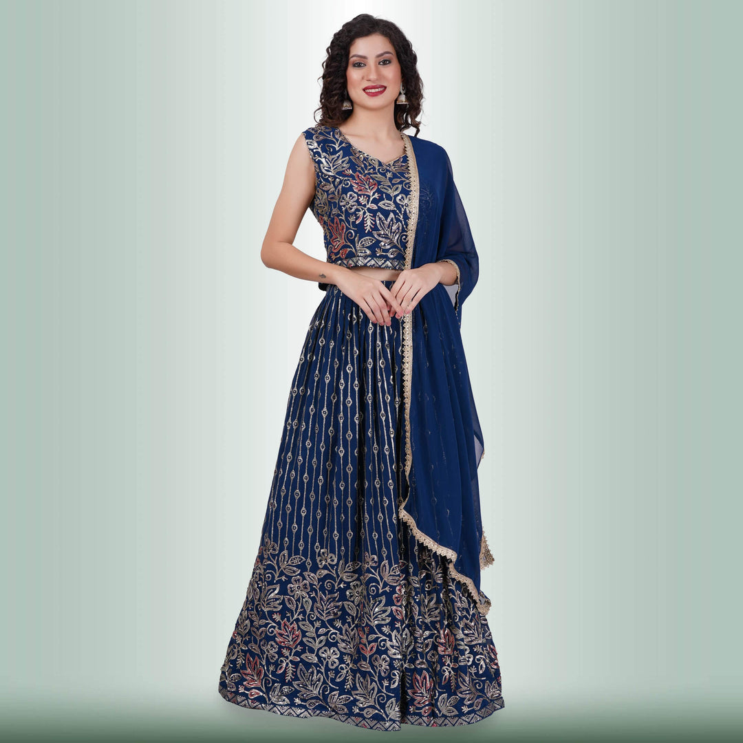 Contemporary lehenga in multicolor sequin - Blue