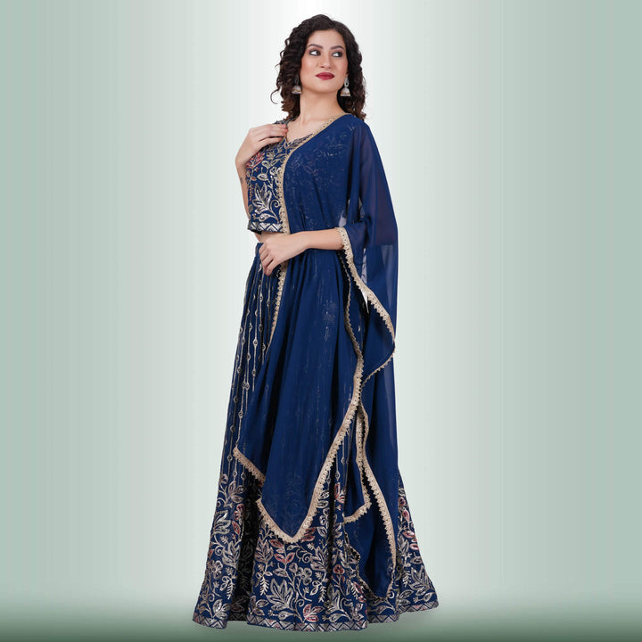 Contemporary lehenga in multicolor sequin - Blue