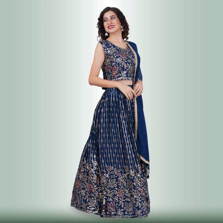 Contemporary lehenga in multicolor sequin - Blue