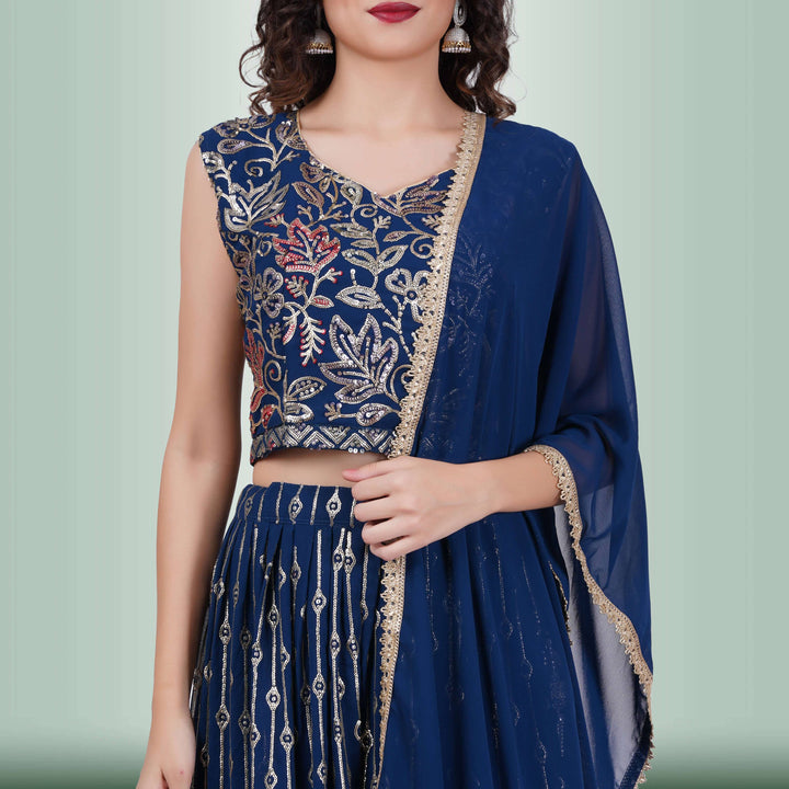 Contemporary lehenga in multicolor sequin - Blue