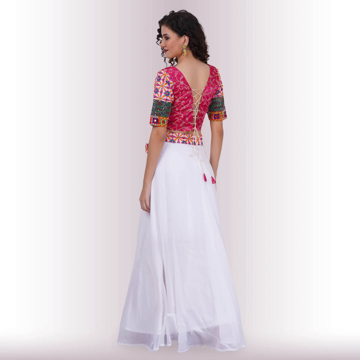 Georgette Chania Choli - White