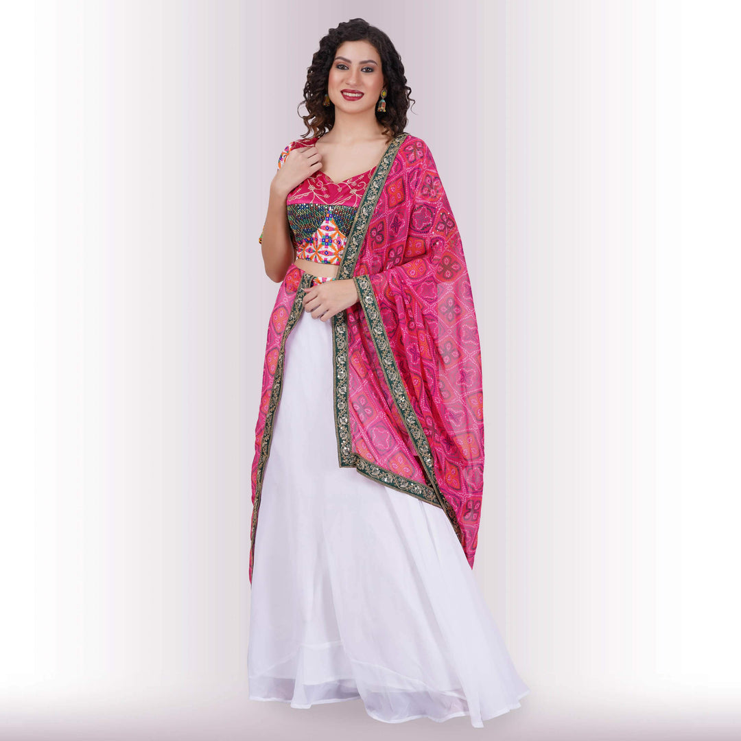 Georgette Chania Choli - White